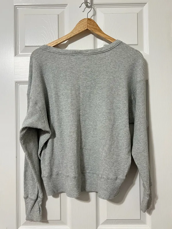 OFFLINE By Aerie Wow! Waffle Oversized Long Sleeve Top Size XS Heather Gray - Image 5