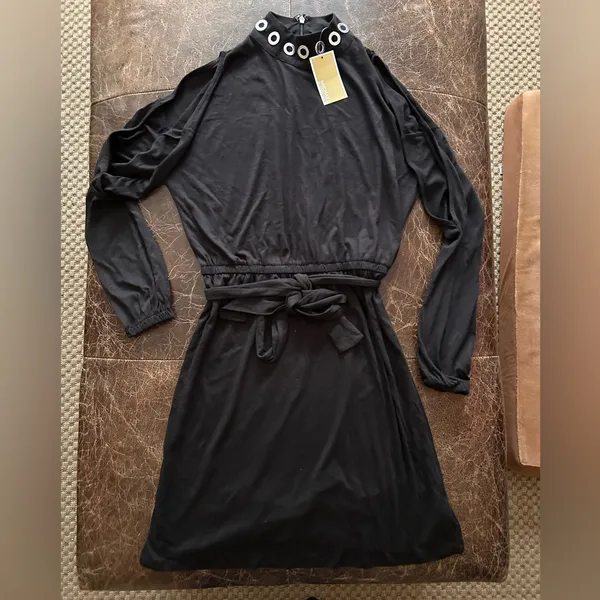 Michael Kors Black Long Sleeve Cold-Shoulder Dress Mock Grommet Neck - Image 2
