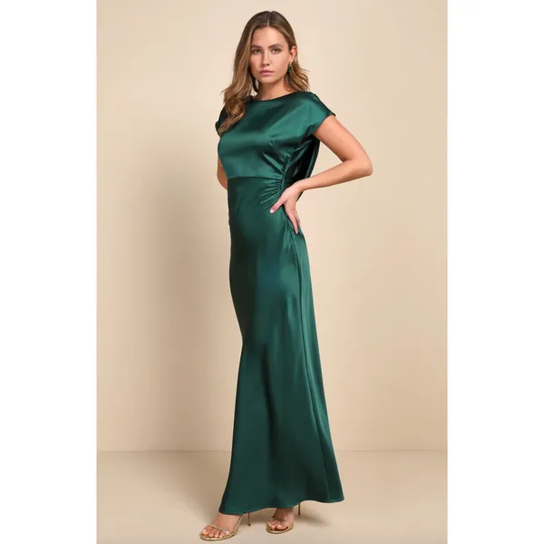 Lulus Captivating Presence Forest Green Satin Cowl Back Maxi Dress Formal M NWT - Image 4