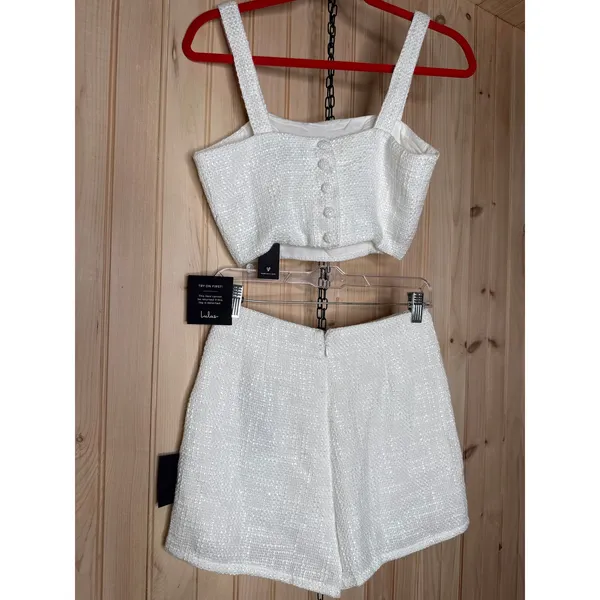 NWT Lulus Elevated Attitude White Tweed Sleeveless Two-Piece Skort Romper Size M - Image 6