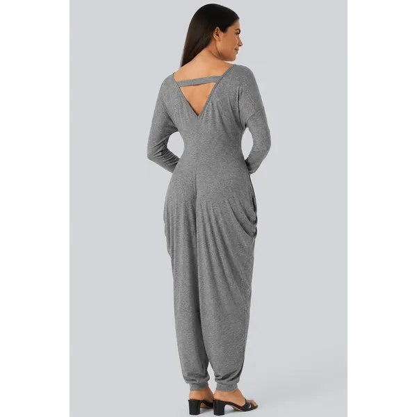 Halara Oversized Harem Jumpsuit Charcoal Gray Heather Open Back 3/4 Sleeve XS NW - Image 2