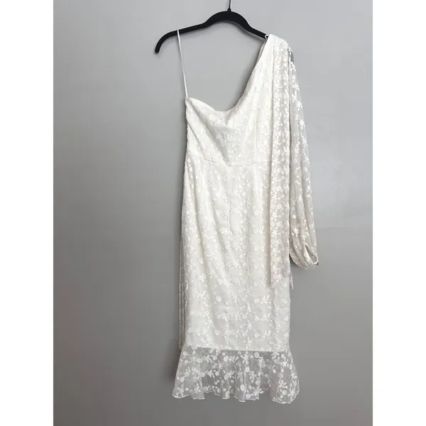 Keepsake The Label White Lace One Shoulder Ruffle Dress XS Retrospect Wedding‎ - Image 11