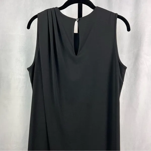 bar III Dress Womens Medium Black Drapey Sleeveless Keyhole Button Cocktail Midi - Image 6