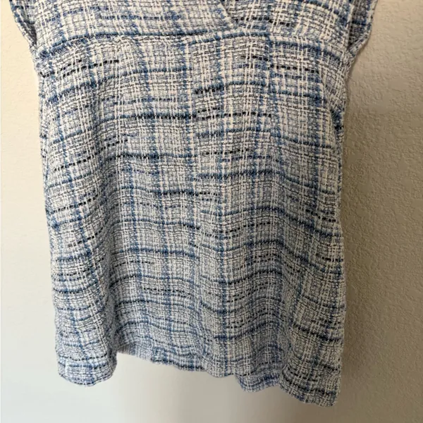 ZARA Blue and White Tweed Plaid Pinafore Mini Dress Medium Double Breasted - Image 14