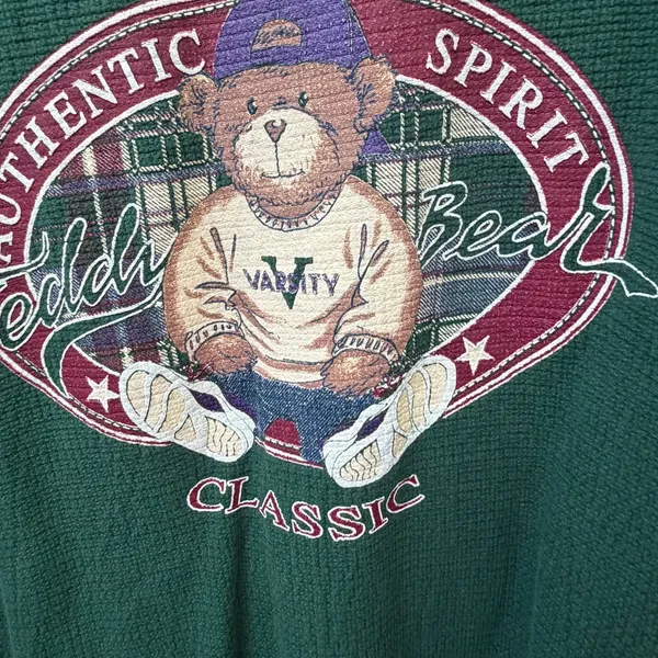 Chic Vintage Teddy Bear Pullover Medium Large M/L 90s Cottagecore Green - Image 2
