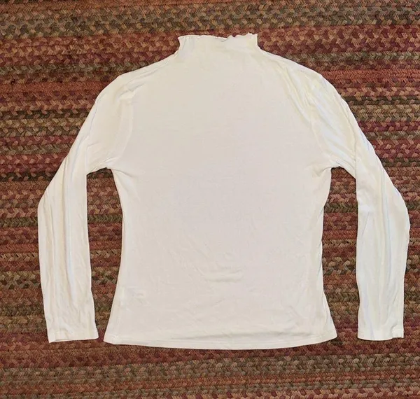 White Ribbed Lettuce Trim Mock Neck Long Sleeve - Image 7