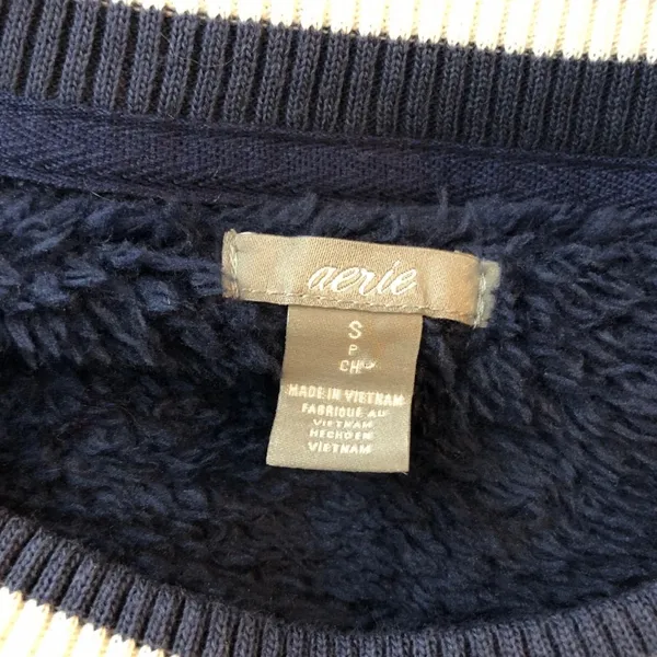 Aerie Sherpa Cozy Navy Blue Fleece Fuzzy Oversized Crewneck Sweater Size S - Image 4