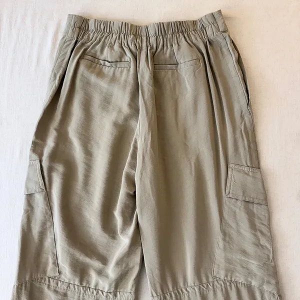 MNG Mango Cargo Pants Woman 6 Beige Wide Leg Lightweight Utility Casual Trousers - Image 5