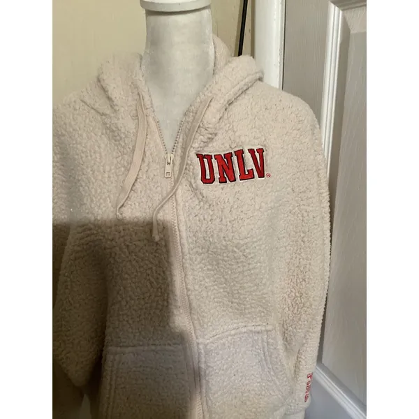 PINK Victoria's Secret UNLV Rebels Sherpa Fleece Full Zip Hoodie Cream Womens S - Image 2