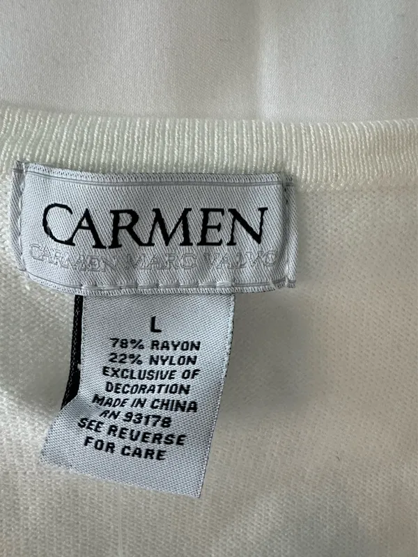 Carmen Marc Valvo Women's White Embellished Knit Square Neck Top Size L NWT - Image 4
