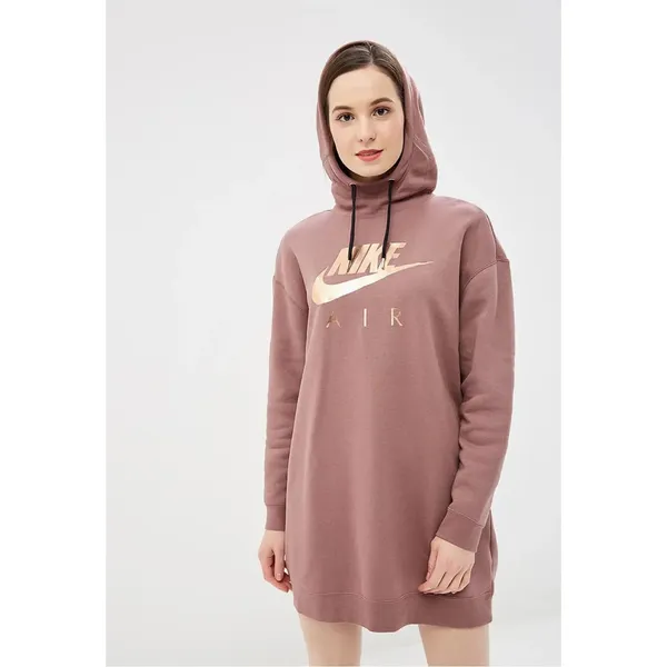 Nike Air Oversized Hoodie Sweatshirt Dress Mauve Rose Gold S - Image 2