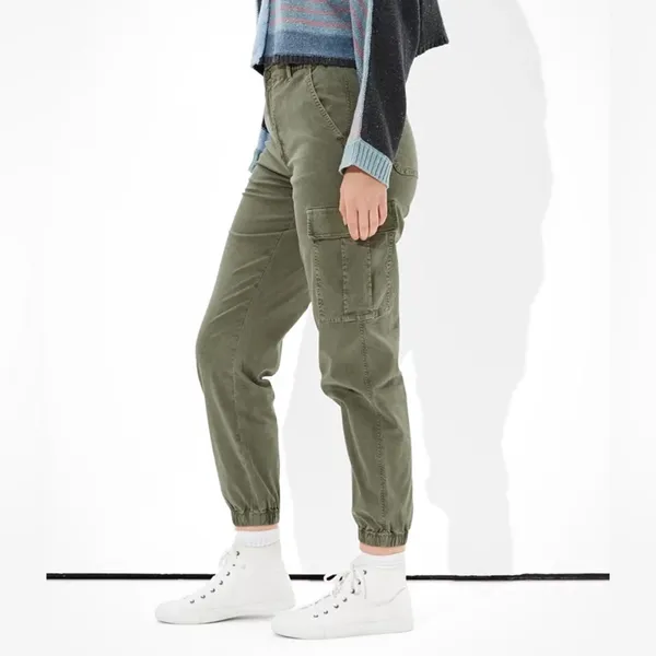 American Eagle Cargo Relaxed Mom Jogger Sz 10 Olive Army Green Cotton Blend - Image 3