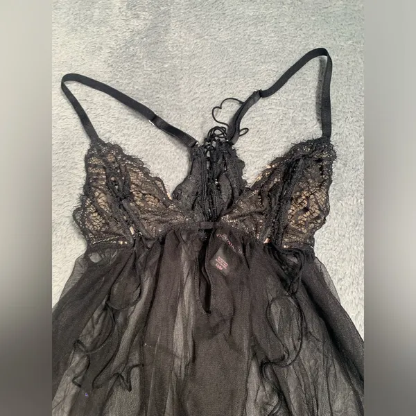 Victoria’s secret Black Sheer Lace Lingerie chemise medium - Image 2
