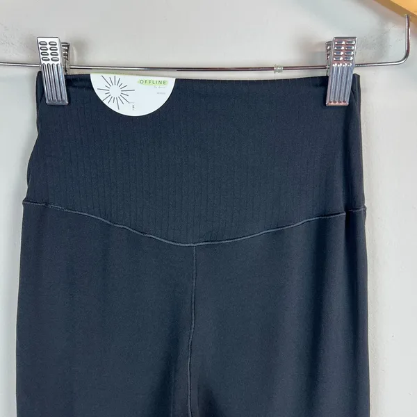 Aerie Offline Real Me Super Flare Crossover Hi-Rise Leggings Womens‎ Small Black - Image 11
