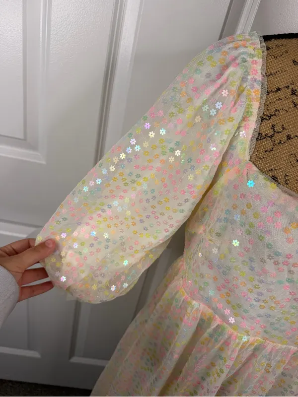 Altar’d State Pastel Floral Sequin Mesh Mini Dress Size M NWOT - Image 5
