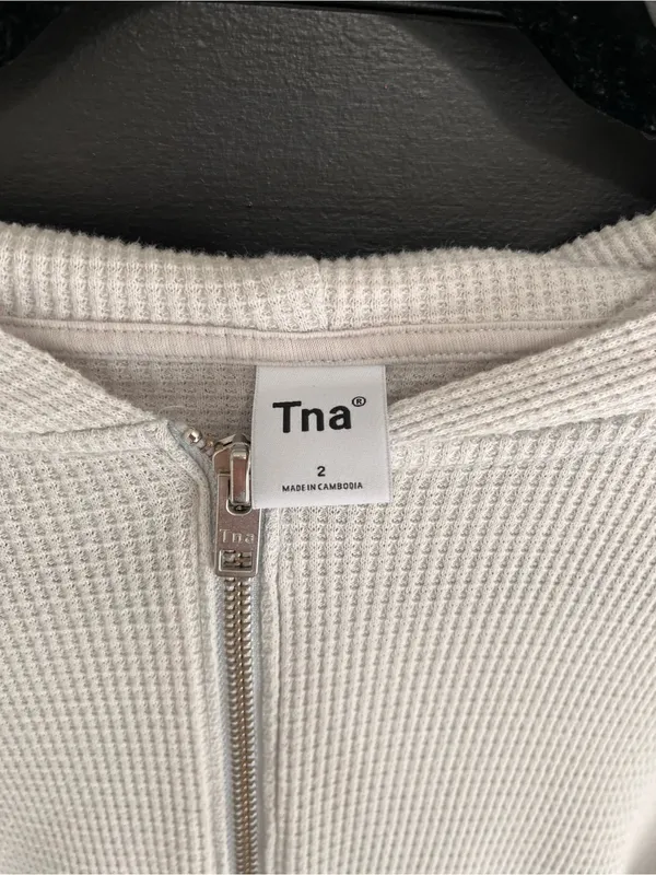 ARITZIA TNA Waffle Print Full Zip Hoodie Sweatshirt Women’s Sz 2 Oversized Sz 2 - Image 3