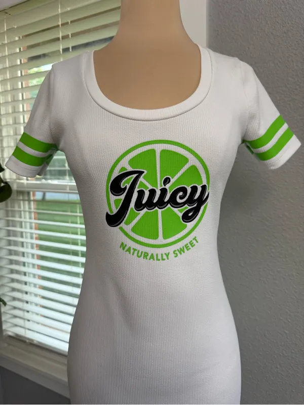 Juicy Couture White Tee Dress with Lime Graphic - Image 2
