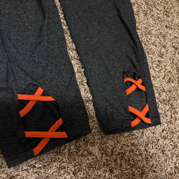 Clemson Tigers Orange and Gray Leggings Women's Large Colosseum Cropped Pockets - Image 3