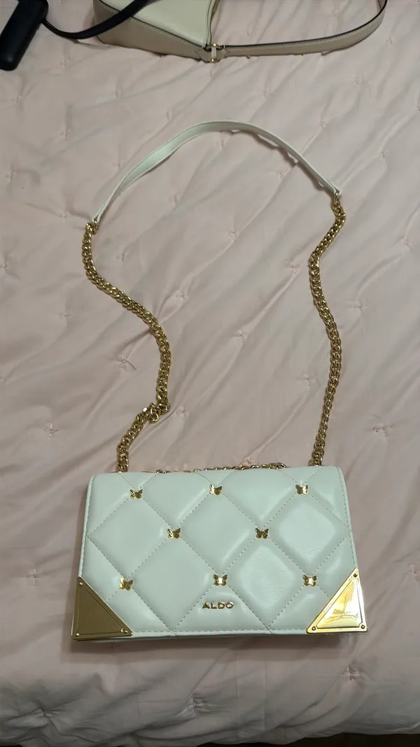 ALDO White Purse with Gold Butterflies 🦋 and Gold Trim - Image 3