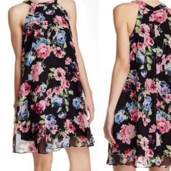Betsey Johnson Womens Dress 8 Black‎ Pink Blue Green Floral Halter Mini Babydoll - Image 2