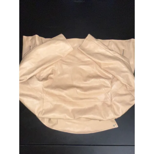 Bagatelle Collection Womens Faux Leather Moto Biker Jacket Peach Beige M Edgy - Image 5