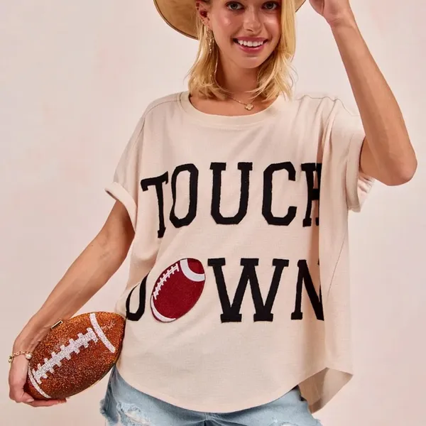 BiBi‎ Game Day Touchdown Letter Patches Waffle Short Top - Image 10