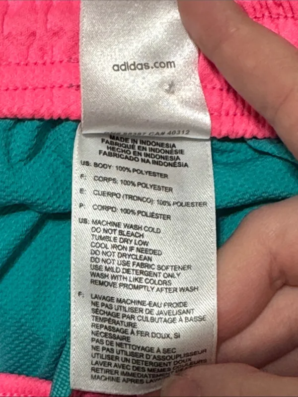 Adidas Colorful Running Drawstring Shorts Teal Pink Trim Three White Stripes S - Image 9