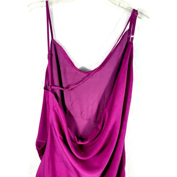 Lulus Pixie Perfect Magenta Satin Mini Dress Cowl Back Ruched Slip - Image 5