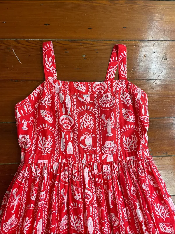 NWOT Crown & Ivy Tropical Red Sea Stripe Cotton Smocked Maxi Dress Petite L🧡🎀 - Image 13
