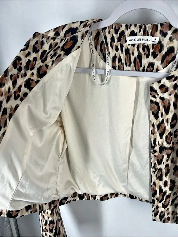 Avec Les Filles Cropped Blazer Leopard Print Brown & Black Size 6 - Image 6