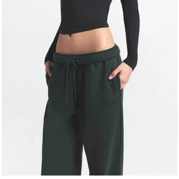 Skims Cotton Fleece Classic Straight Leg Sweatpants - Spruce, Size M NWT - Image 3