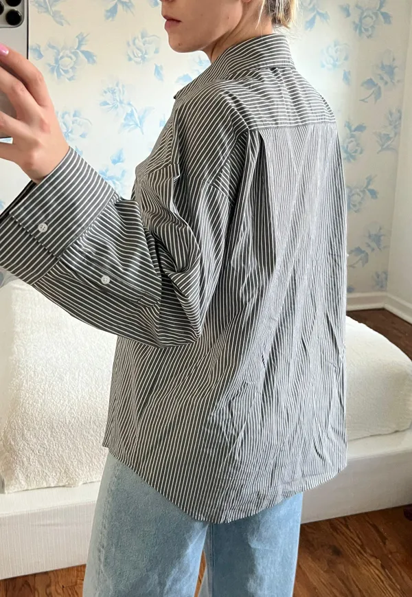NA-KD Grey White Stripe Button Down - Image 3