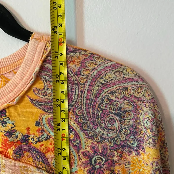 Free People Orange Pink Paisley Oversized Loungewear Long Sleeve Shirt Medium - Image 8