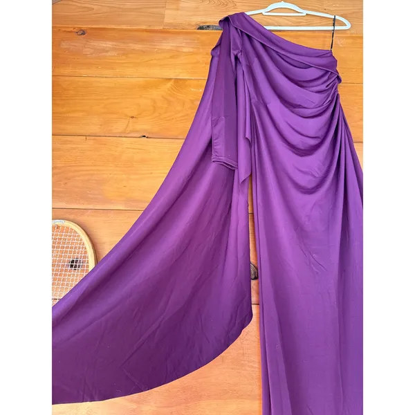 NWT Lulus Maru Plum Purple Long Sleeve One-Shoulder Sash Maxi Dress Gala Size XS - Image 4