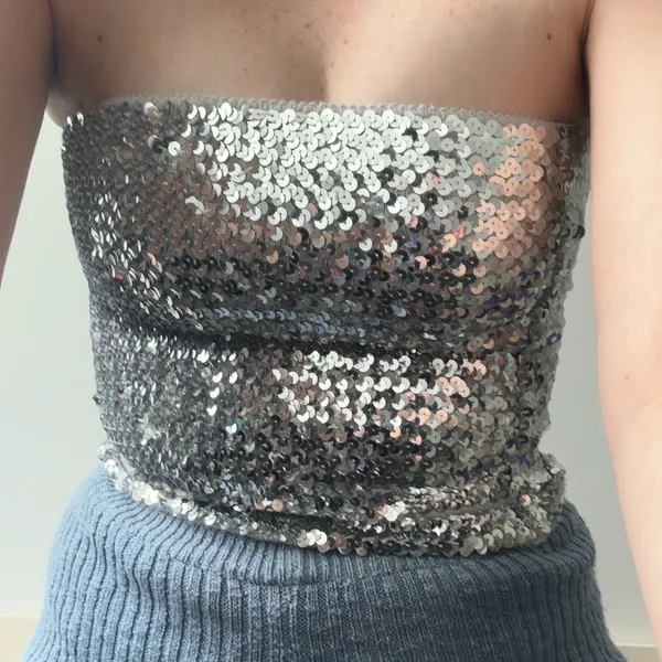 Glamorous Silver Sequin Crop Top - Image 3