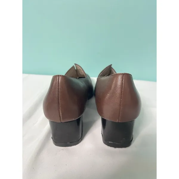 Strictly Comfort Women 8.5 Brown Leather Shoe Square‎ Toe Block Heel S-409 - Image 3