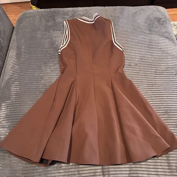 ZARA Brown Tennis Dress Sleeveless Pleated Mini Skater Fit & Flare Size S - Image 15