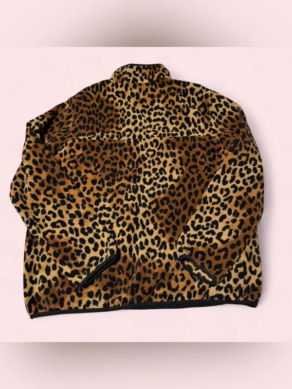 Lands' End Leopard-Print Fleece Jacket with Hot Pink Trim - Image 2