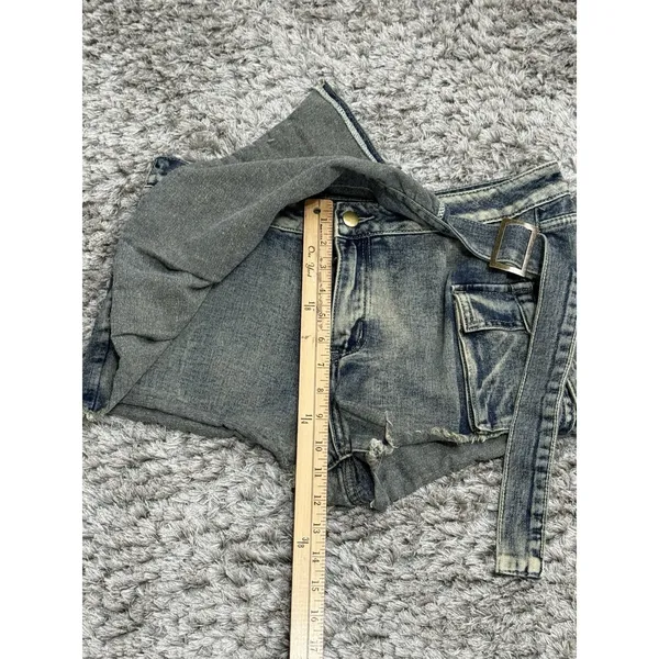 Vintage Y2K Women’s Denim Cargo Mini Skort Low Rise Belted Pockets 2000s Size M - Image 8