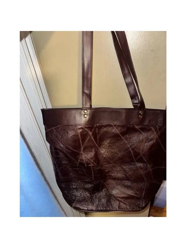 Yih Jou 605 Brown Genuine Leather Textured Large Tote Bag - Image 13