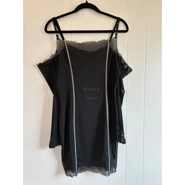 NWT Dolls Kill Horoscopez Black Mesh Cold Shoulder Dress Mini Moon Zodiac Goth L - Image 2