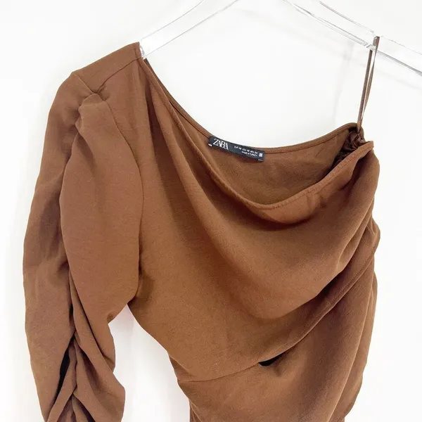 Zara Asymmetrical Top Women's XS‎ Brown Going Out Minimalist Chic - Image 4