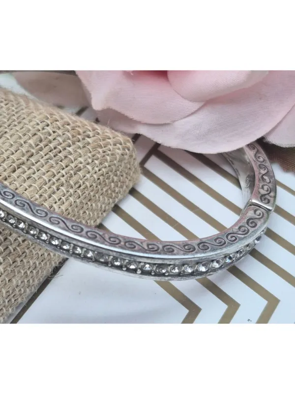 Brighton Secret of Love Hinged Bangle Bracelet Silver Plated Crystals & Etching - Image 3