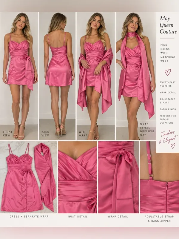 Vintage May Queen‎ Couture Pink Dress With Wrap - Image 3