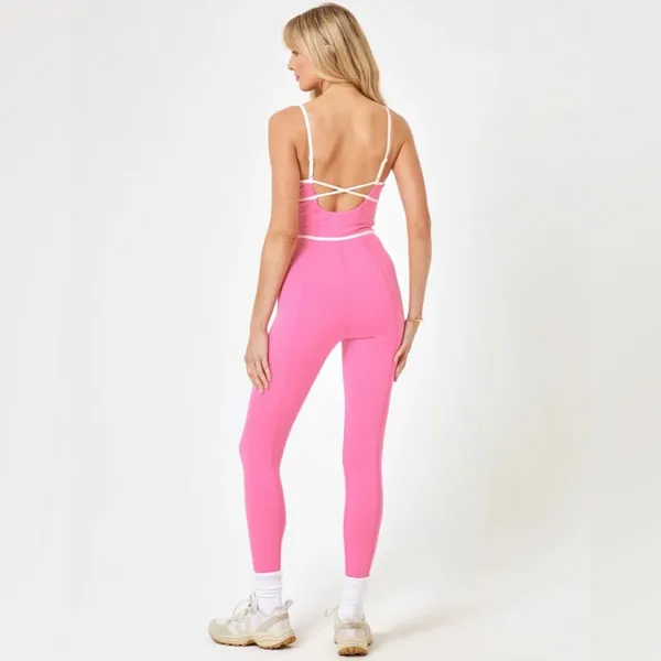 L*Space Ace Jumpsuit Pink Taffy & Cream Sporty Anthropologie Pilates Yoga Small - Image 8