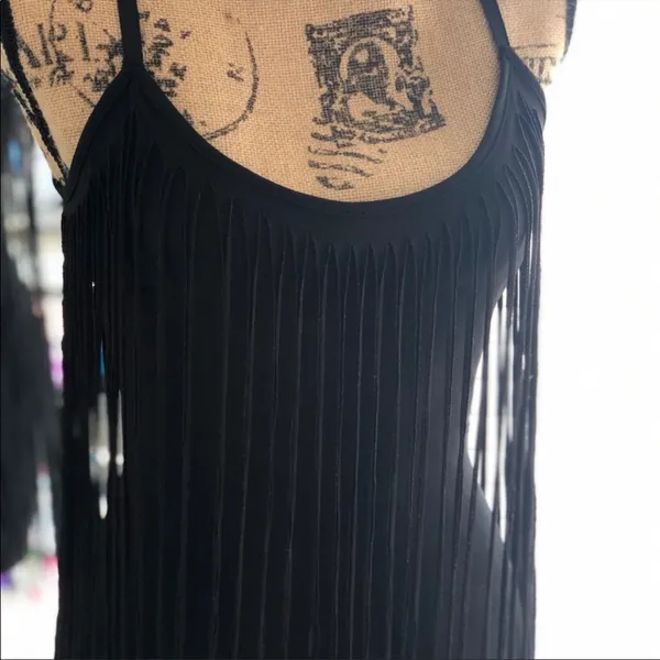 New Peep Toe fringe flapper 1920’s style dress black M - Image 12
