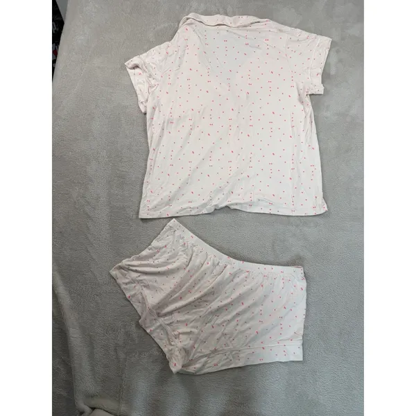 Eberjey Womens Pink White Triangles Pajama Set Short Sleeve Shirt Shorts Large - Image 7