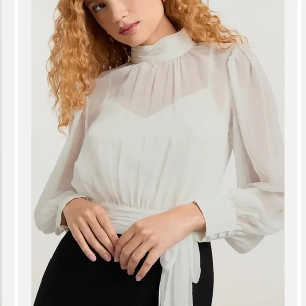$495‎ Cinq à Sept Holiday Elena White Black Sheer Blouson Mini Dress Sz 2 NEW - Image 5