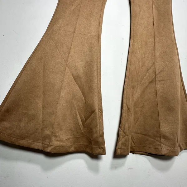 Wisteria Lane Los Angeles Tan Faux Suede Flare Bell Bottom‎ Pants W2403PIA Large - Image 8