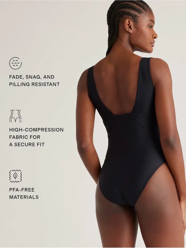 Quince Italian Plunge One-Piece Swimsuit | Medium | Black - Image 4